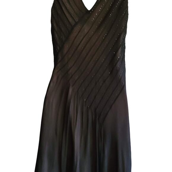 ADRIANNA PAPELL 100% Silk Beaded Midi Dress Asymmetric Hem Retro Style Women's 6 - Picture 7 of 13